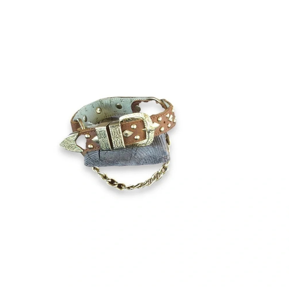 Cowgirl / cowboy western brown and gold studs dog collar - Picture 5 of 8